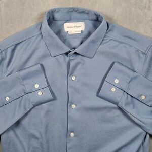 Ministry of Supply Shirt Mens Large Slim Blue Pique Knit Long Sleeve Button Up